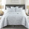 Full/Queen Quilt-3 Piece Set Reversible Paisley To Lattice Pattern Grey