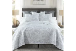 Full/Queen Quilt-3 Piece Set Reversible Paisley To Lattice Pattern Grey