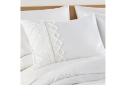Queen Duvet-3 Piece Set Tribal Jacquard In Tufted Chenille And Frayed Cotton White -Estally Home Decor Store 286354 detail 45