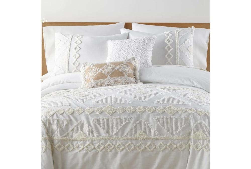 Twin Duvet-2 Piece Set Tribal Jacquard In Tufted Chenille And Frayed Cotton White 4 Twin Duvet-2 Piece Set Tribal Jacquard In Tufted Chenille And Frayed Cotton White - Image 2