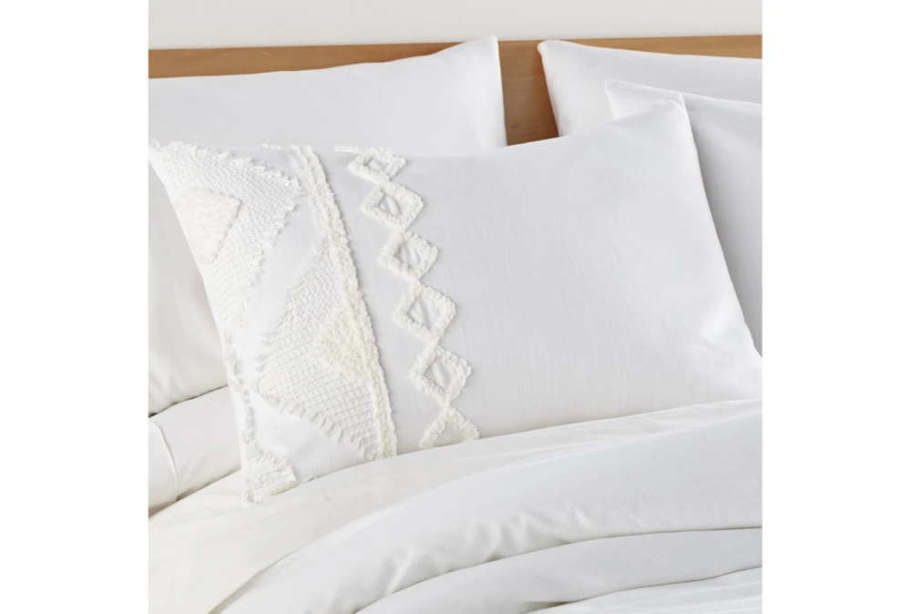 Twin Duvet-2 Piece Set Tribal Jacquard In Tufted Chenille And Frayed Cotton White 5 Twin Duvet-2 Piece Set Tribal Jacquard In Tufted Chenille And Frayed Cotton White - Image 3
