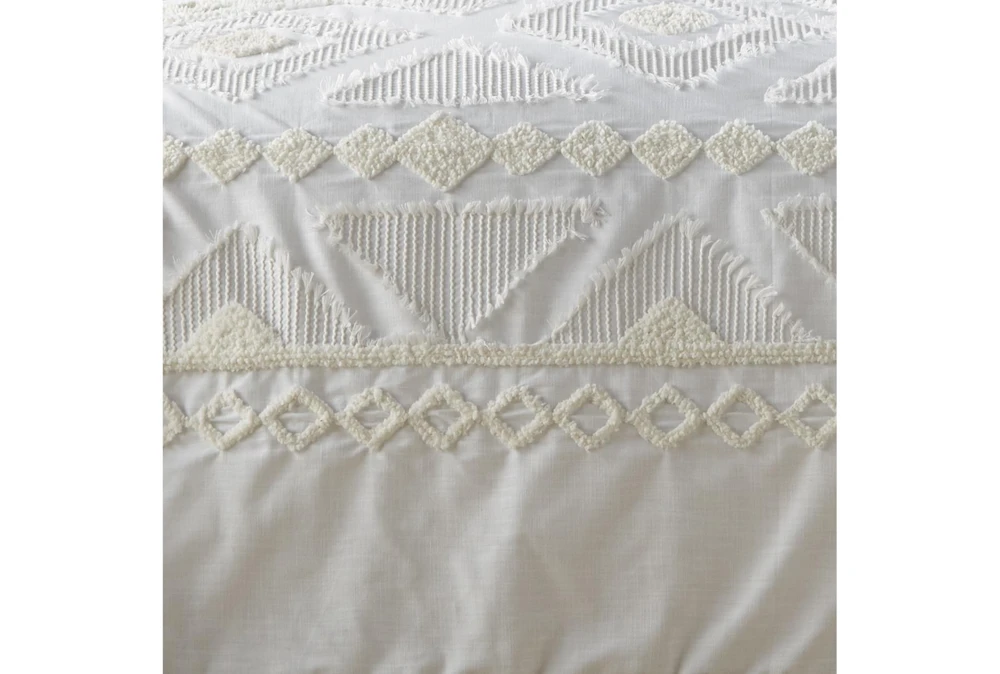 Twin Duvet-2 Piece Set Tribal Jacquard In Tufted Chenille And Frayed Cotton White 6 Twin Duvet-2 Piece Set Tribal Jacquard In Tufted Chenille And Frayed Cotton White - Image 4