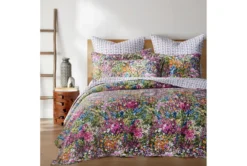 Twin Quilt-2 Piece Set Reversible Bright Floral Design To B&W Geometric