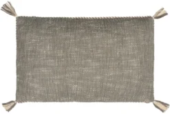 14X22 Warm Gray + Cream Braided Edge Lumbar Throw Pillow With Tassel Corners