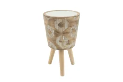 Diamond Pattern Resin Planter With Wood Legs Brown Set Of 2 -Estally Home Decor Store 290285 brown resin planter detail 45