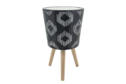 Diamond Pattern Resin Planter W/ Wood Legs Black Set Of 2 6 Diamond Pattern Resin Planter W/ Wood Legs Black Set Of 2 -Estally Home Decor Store 290403 black resin planter detail 44