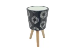 Diamond Pattern Resin Planter W/ Wood Legs Black Set Of 2 7 Diamond Pattern Resin Planter W/ Wood Legs Black Set Of 2 -Estally Home Decor Store 290403 black resin planter detail 45