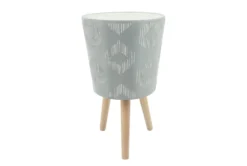 Diamond Pattern Resin Planter W/ Wood Legs Gray Set Of 2 -Estally Home Decor Store 290404 grey resin planter detail 44