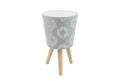 Diamond Pattern Resin Planter W/ Wood Legs Gray Set Of 2 -Estally Home Decor Store 290404 grey resin planter detail 45