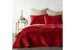 Eastern King Quilt-3 Piece Set Red Diamond Stiched Velvet