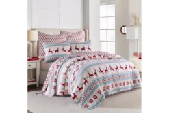 Eastern King Quilt-3 Piece Set Reversible Teal And Red Reindeer Print To Snowflake -Estally Home Decor Store 295027 multicolor cotton print room 85