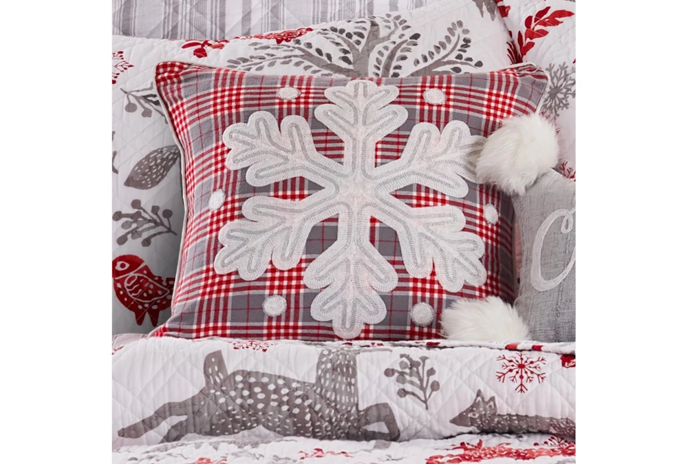 18X18 Grey Red White Multi Plaid Snowflake Pillow - Image 2