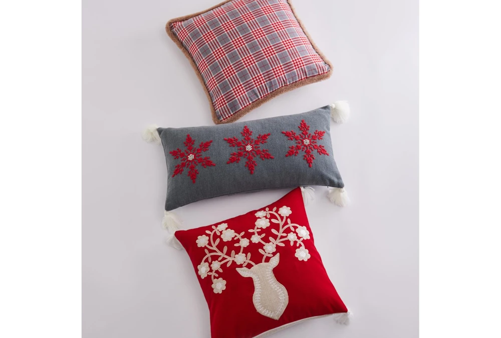 18X18 White Deer With Floral Antlers & White Tassel Throw Pillow - Image 2