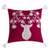 18X18 White Deer With Floral Antlers & White Tassel Throw Pillow