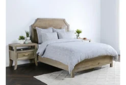 King Duvet- Blue Grey Linen Cotton Blend Herringbone Pattern