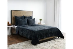 King Quilt-Blue Velvet Front Cotton Back Quilted Hand Stitched