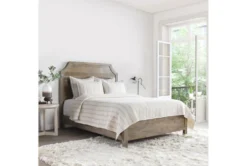 Queen Quilt-Textured Ivory Soft Natural Stripe Linen Cotton Blend