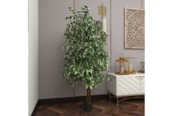 73 Inch Green Ficus Artificial Tree With Black Plastic Pot -Estally Home Decor Store 312507 green multi media tree room 88