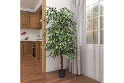 73 Inch Green Ficus Artificial Tree With Black Plastic Pot -Estally Home Decor Store 312507 green multi media tree room 89