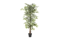 73 Inch Green Ficus Artificial Tree With Black Plastic Pot
