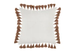 22X22 Brown Embroidered Oval Dot Throw Pillow With Tassel Edge -Estally Home Decor Store 317414 brown linen square back 82