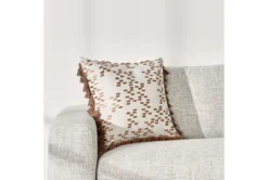 22X22 Brown Embroidered Oval Dot Throw Pillow With Tassel Edge -Estally Home Decor Store 317414 brown linen square room 85