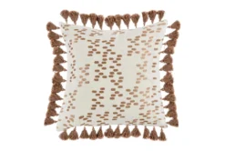 22X22 Brown Embroidered Oval Dot Throw Pillow With Tassel Edge