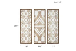 13X37 Natural Mandal Panel Two-Tone Geometric Wood Wall Panel Set Of 3 -Estally Home Decor Store 319353 natural mdf painting detail 48