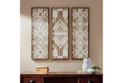 13X37 Natural Mandal Panel Two-Tone Geometric Wood Wall Panel Set Of 3 -Estally Home Decor Store 319353 natural mdf painting room 85