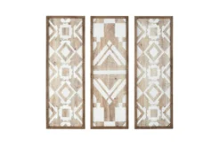 13X37 Natural Mandal Panel Two-Tone Geometric Wood Wall Panel Set Of 3