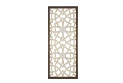 16X38 Natural + White Wood Damask Carved Dimensional Wall Decor Panel