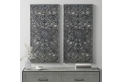 16X32 Antique Blue Distressed Wood Botanical Carved Dimensional Wall Panel Set Of 2 -Estally Home Decor Store 319369 blue mdf painting room 85