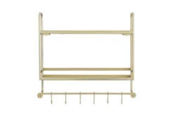 20X20 Gold Metal Modern 2 Tier Wall Shelf With Hooks -Estally Home Decor Store 322094 gold metal shelf back 82