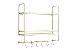 20X20 Gold Metal Modern 2 Tier Wall Shelf With Hooks -Estally Home Decor Store 322094 gold metal shelf material 76