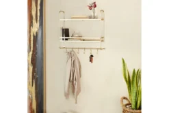 20X20 Gold Metal Modern 2 Tier Wall Shelf With Hooks -Estally Home Decor Store 322094 gold metal shelf room 85