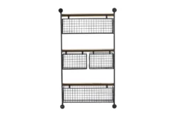 18X31 Black Metal + Wood 4 Hanging Basket Farmhouse Wall Shelf -Estally Home Decor Store 322099 black metal shelf back 82