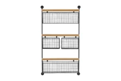 18X31 Black Metal + Wood 4 Hanging Basket Farmhouse Wall Shelf -Estally Home Decor Store 322099 black metal shelf material 76