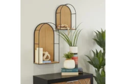 14X24 Black Metal + Brown Bamboo Modern Arch Wall Shelf Set Of 2 -Estally Home Decor Store 322102 brown bamboo shelf room 85
