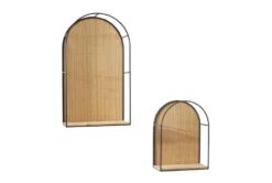 14X24 Black Metal + Brown Bamboo Modern Arch Wall Shelf Set Of 2
