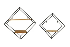 16" + 12" Black Metal + Brown Wood Diamond Wall Shelves Set Of 2 -Estally Home Decor Store 322103 black metal shelf material 76