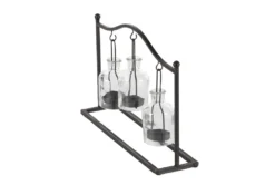 11" Metal & Glass Votive Holder -Estally Home Decor Store 81945 black multi media candleholder front 04